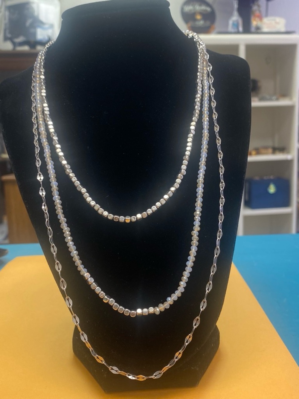 Elegant Multi-Strand Silver tone and Bead Women's Necklace